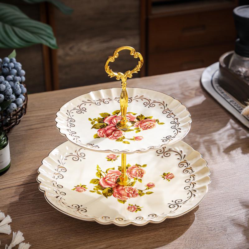 Ceramic Three-Tier Pastry Stand: English-European Style Fruit Bowl, Cake, Candy, and Snack Plate for Afternoon Tea.