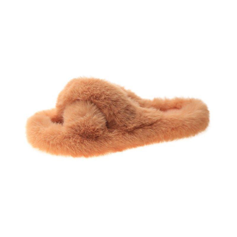 2025 Autumn New Internet Celebrity Fluffy Slippers Female Lazy Woman Wearing Large Size One-word Thick Bottom Open-toed Slippers Female