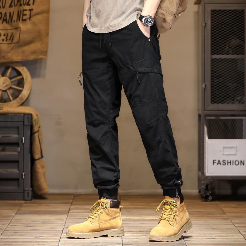 Spring New Loose Straight Overalls Men's Spring and Autumn Tied Feet Casual Sports Pants Wear-resistant Outdoor Trousers