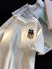 Couple's American-Style Cotton T-Shirt with Fake Pocket Print