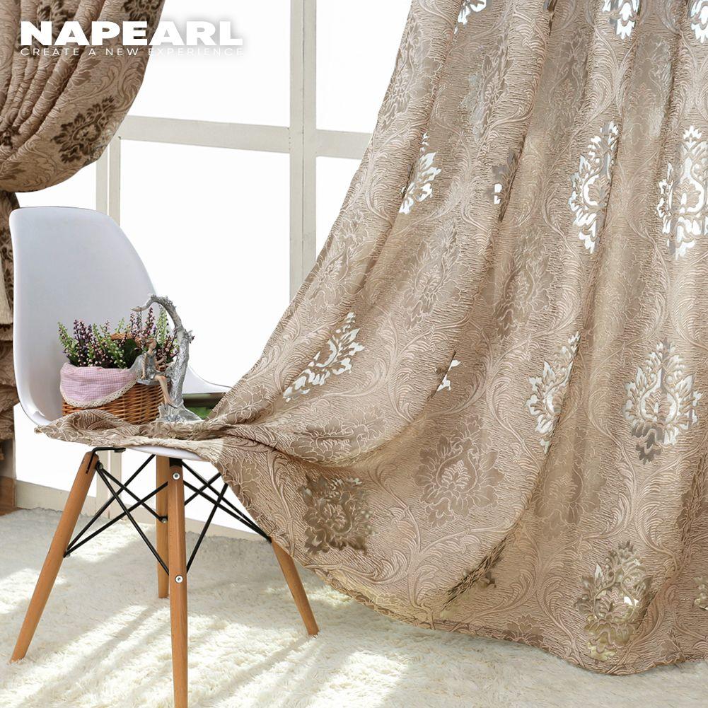 1PC NAPEARL Fashion Jacquard Tulle Curtain European Style Sheer Brown Grey Curtain  For Kitchen Living Room Home Decor