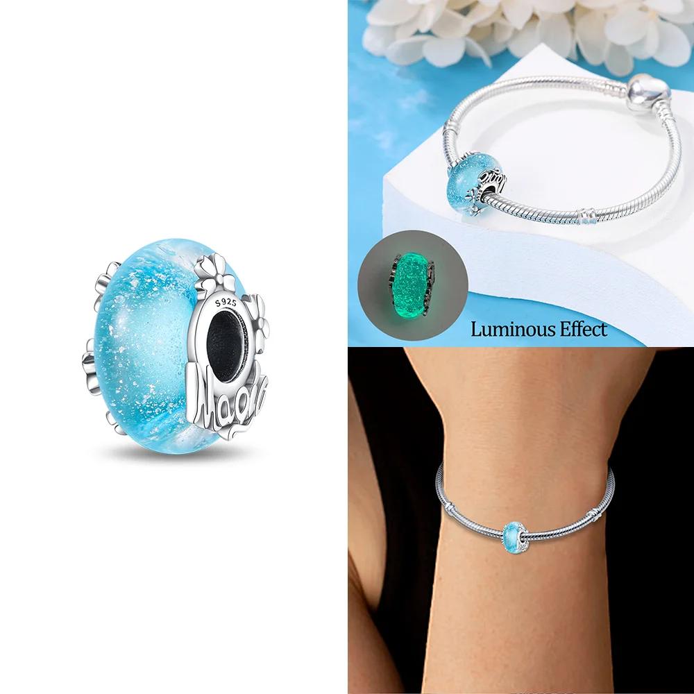 925 Silver Bracelet Women Diy Jewelry Gift Accessories Charms Beads Pink Murano Glass Blue Flower Butterfly Beads