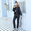 Women's Winter Solid-Color Minimalist Warm Set Thickened Hooded Coat with Large Fur Collar + Pants Two-Piece Set