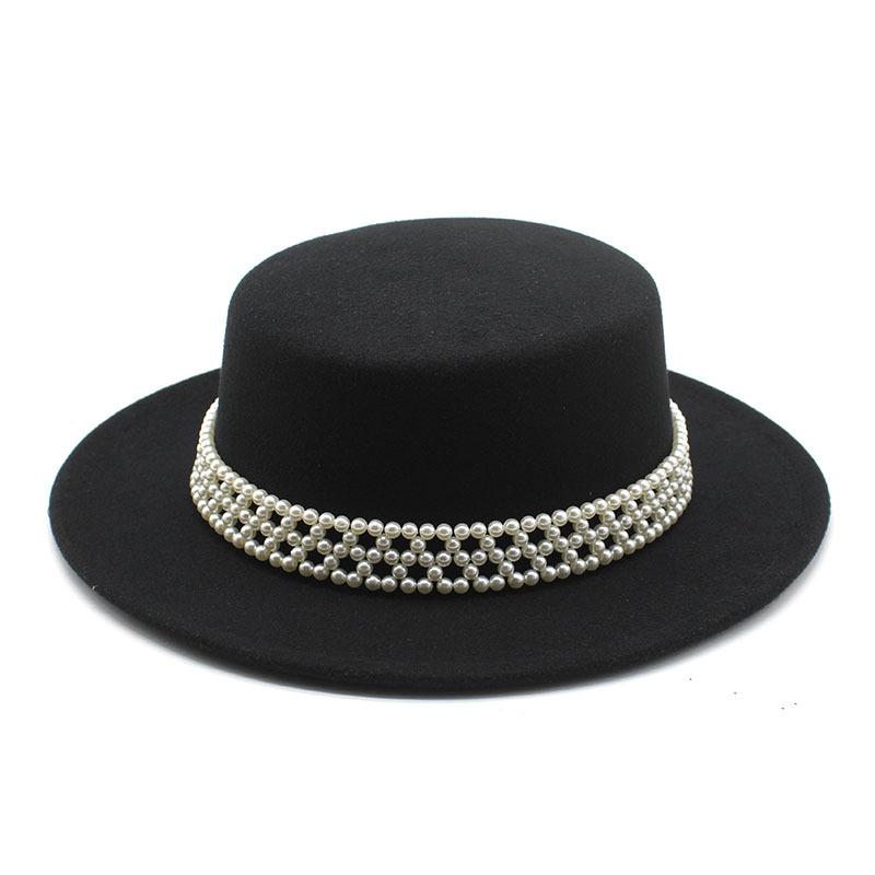 French Top Hat British Retro Pearl White Wool Woolen Celebrity Girl Xiaoxiang Style Big Brim Flat Top Hat