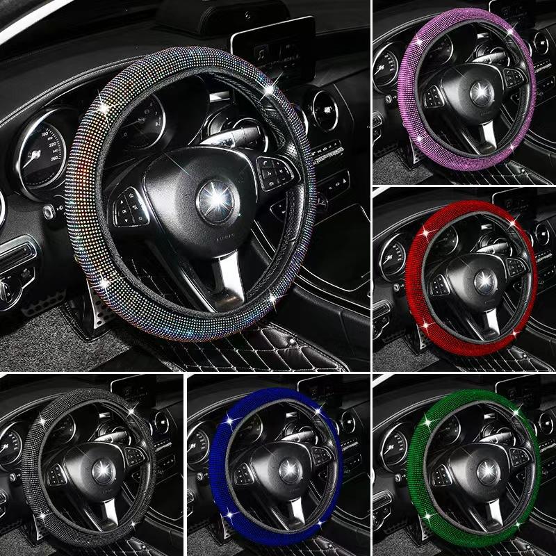 Bling Bling Diamond Rhinestones Car Steering Wheel Cover 37/38cm Auto Interior Accessories Women Case Car Styling Four Seasons