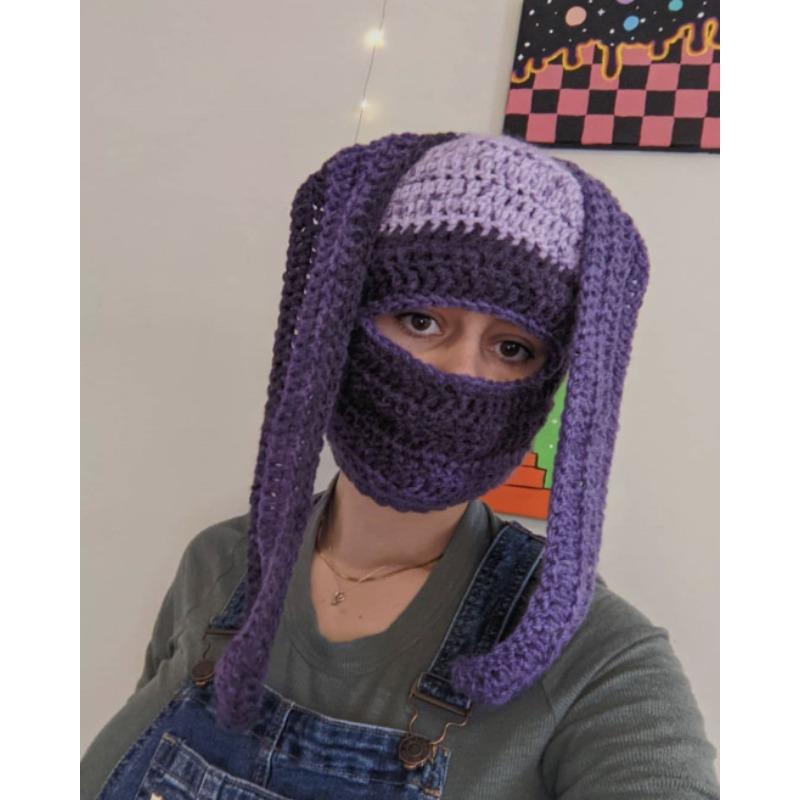 Crochet Halloween Party Funny Style Parent-child Horn Hat Ski Mask Woolen Hat