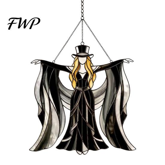Suncatcher Boho Dancing Lady Suncatcher, Stained Glass Acrylic Hanging Ornament, Mystical Gothic Halloween Window Decoration Woman Spinner for Indoor S