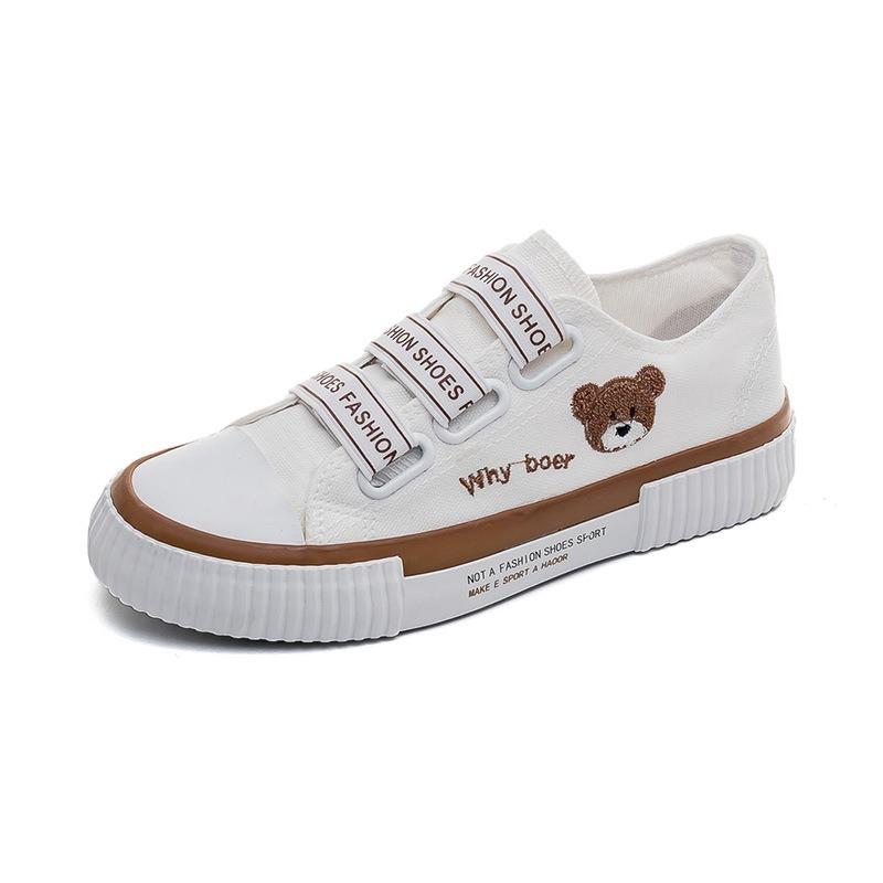 Canvas Shoes Women's New Summer Student Versatile Elastic Band Embroidered Bear Board Shoes One Pedal Lazy Shoes Women