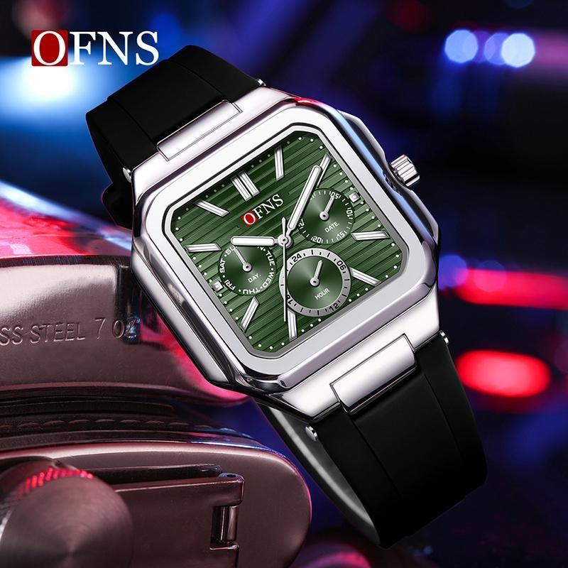 OFNS Herrenuhren Hochwertiges Leder Lässige Quadratische Armbanduhren Kalender Wasserdicht Business Mode Herren Chronograph Uhr