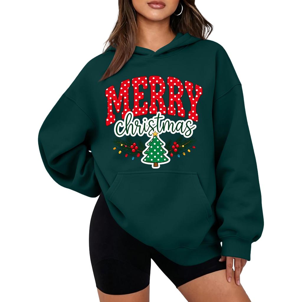 Women's Christmas Print Hooded Sweatshirt Casual Pullover for Holiday Winter Wear