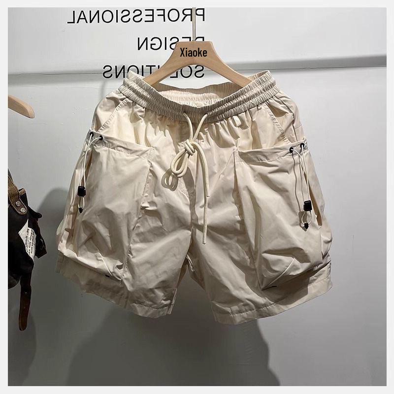 

Мужской летний черный комбинезон в японском стиле с завязками и большими карманами XL абрикосовый