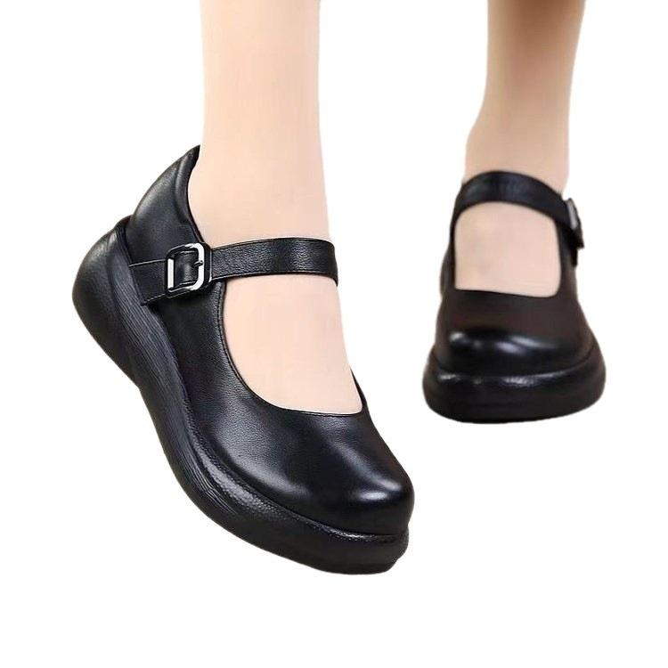 Retro Casual Leather Shoes Muffin Platform Spring New Mary Jane Shallow Mouth Single Shoes Round Head Shoes