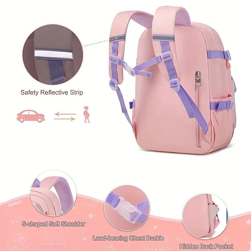 3-Piece Ultra-light Rabbit Backpack Set for Girls, Grades 1-6: Includes School Bag, Lunch Bag, and Pencil Case
