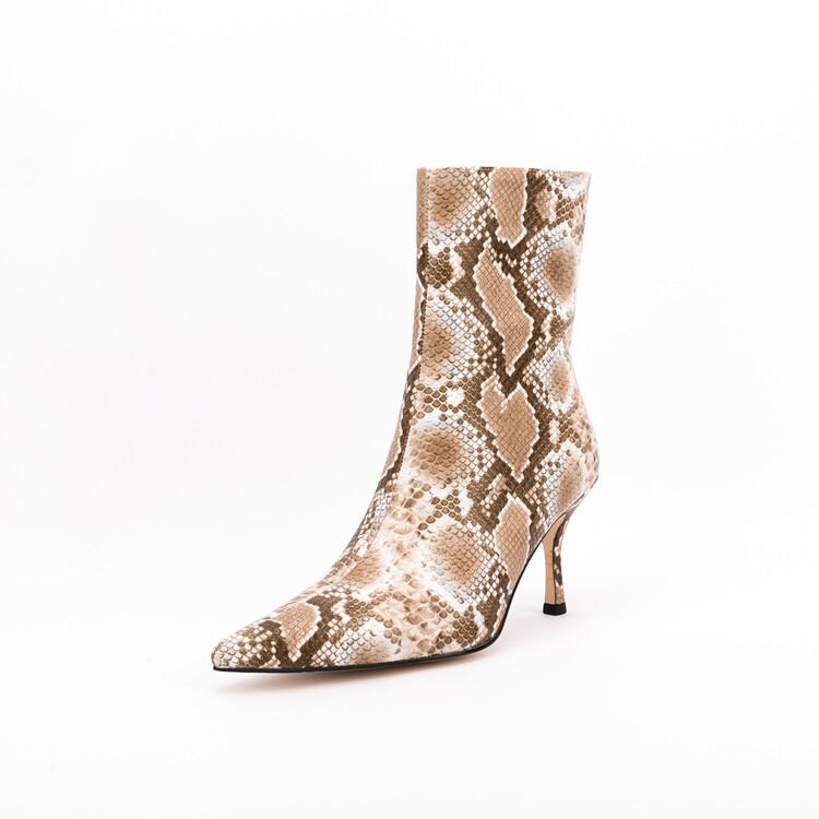 Moda 2025 Nowy Duży Rozmiar 45 Jesień Zima Kobiety Krótkie Botki 6,5cm Wysoki Obcas Krótki Plusz Czarny Czerwony Wężowy Botki do Kostki Markowe Buty Damskie