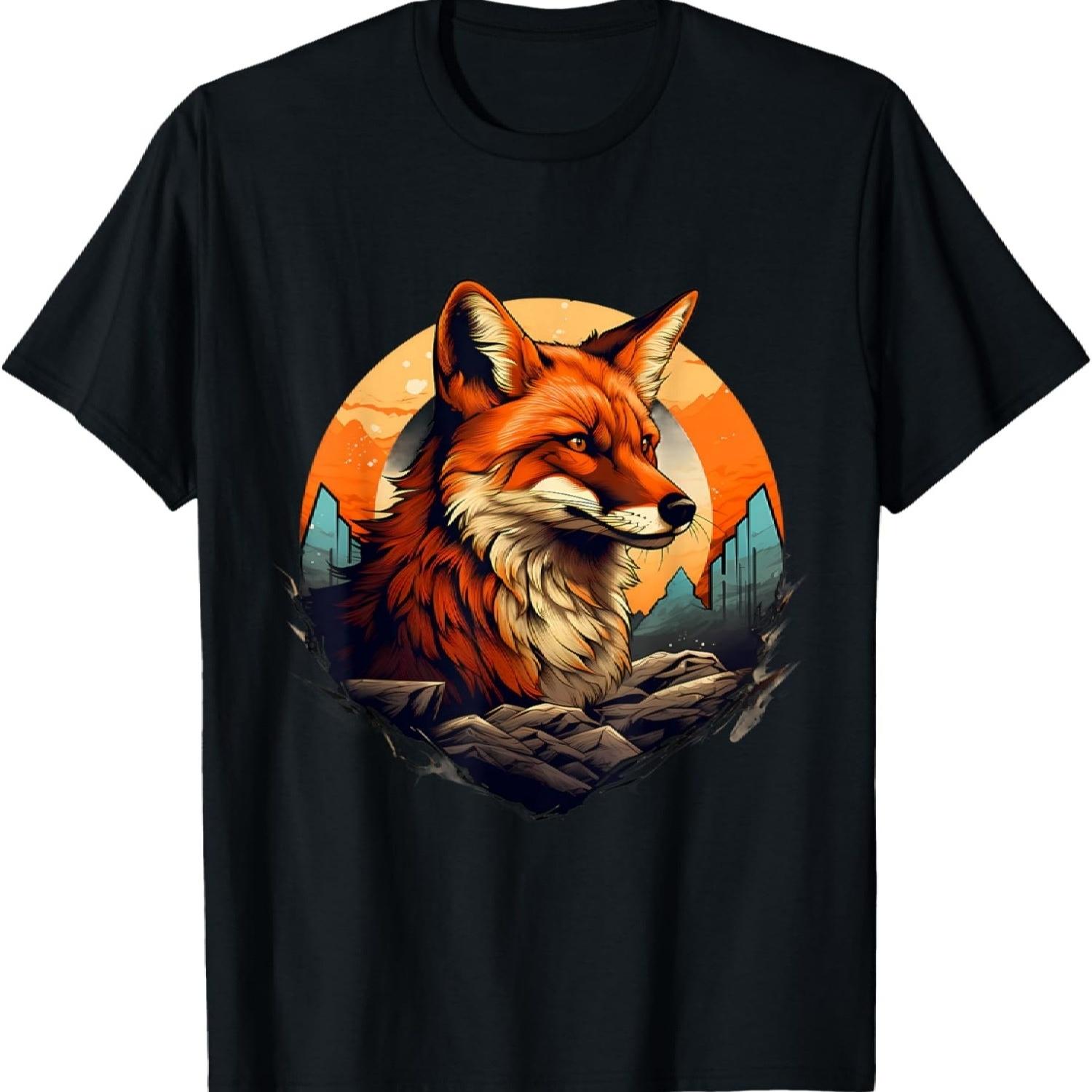 Fox Portrait Wildlife Nature Colorful Artwork Animal Art T-Shirt S