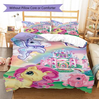 My Little Pony Pattern Bedding Quilt Set Quilt Cover Pillowcase Home Decoration Gift (1 * Duvet Cover + 2 * Pillowcase, Without Core)