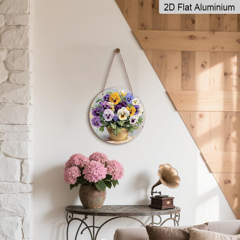 2D Flat Aluminum Wall Art with Three-Color Floral Design Rustic Country Style 7.87 Inches X 7.87 Inches Perfect for Gardens, Farmhouses, Cafes, Front
