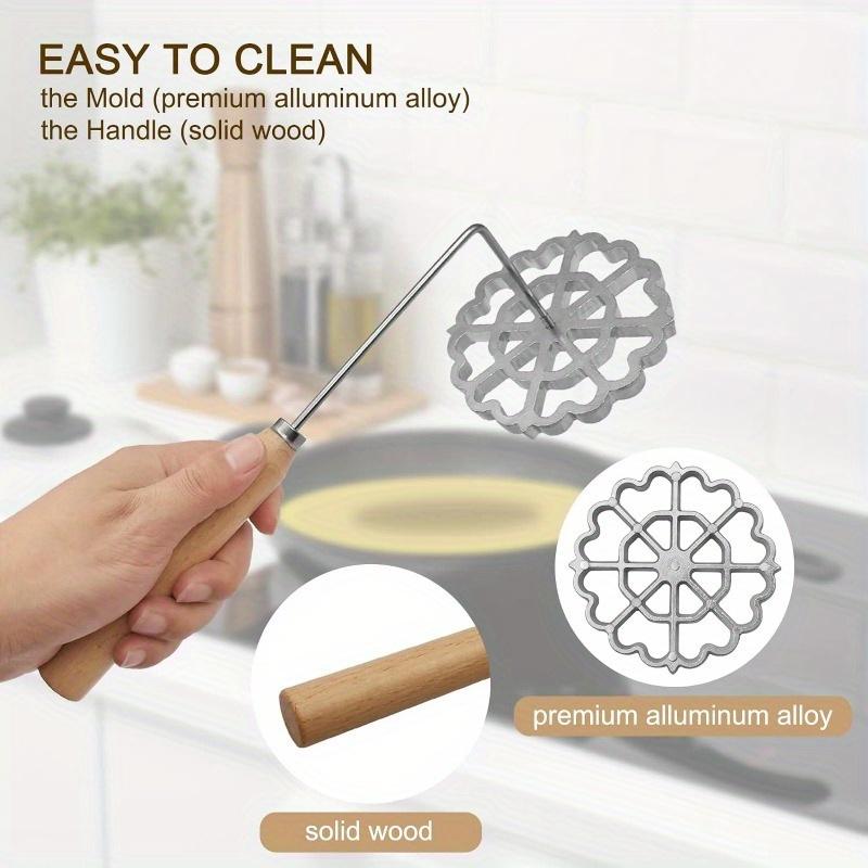 Bunuelos Mold with Handle, 4.7'' Rosette Achappam Mold Non-Stick Timbale Mold for Easy and Fun Kitchen Cooking and Baking Untensils