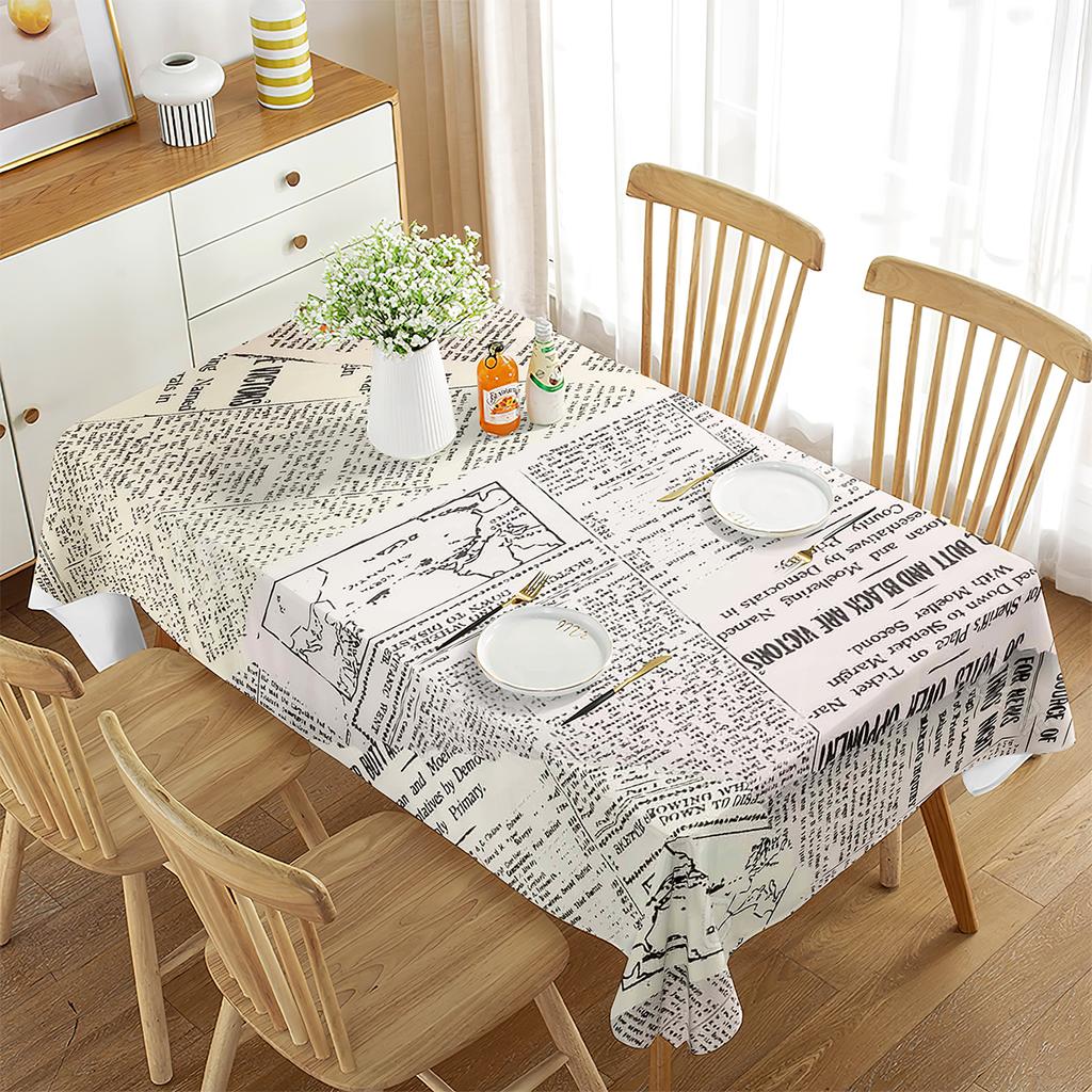 Vintage Newspaper Tablecloth,Old Historic Journal French Paper Lettering Art Design, Dining Room Kitchen Rectangular Table Cover