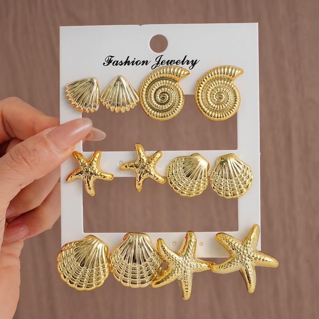 Women's Geometric Gold Teardrop and Twist Earring Set (3-9 Pairs)