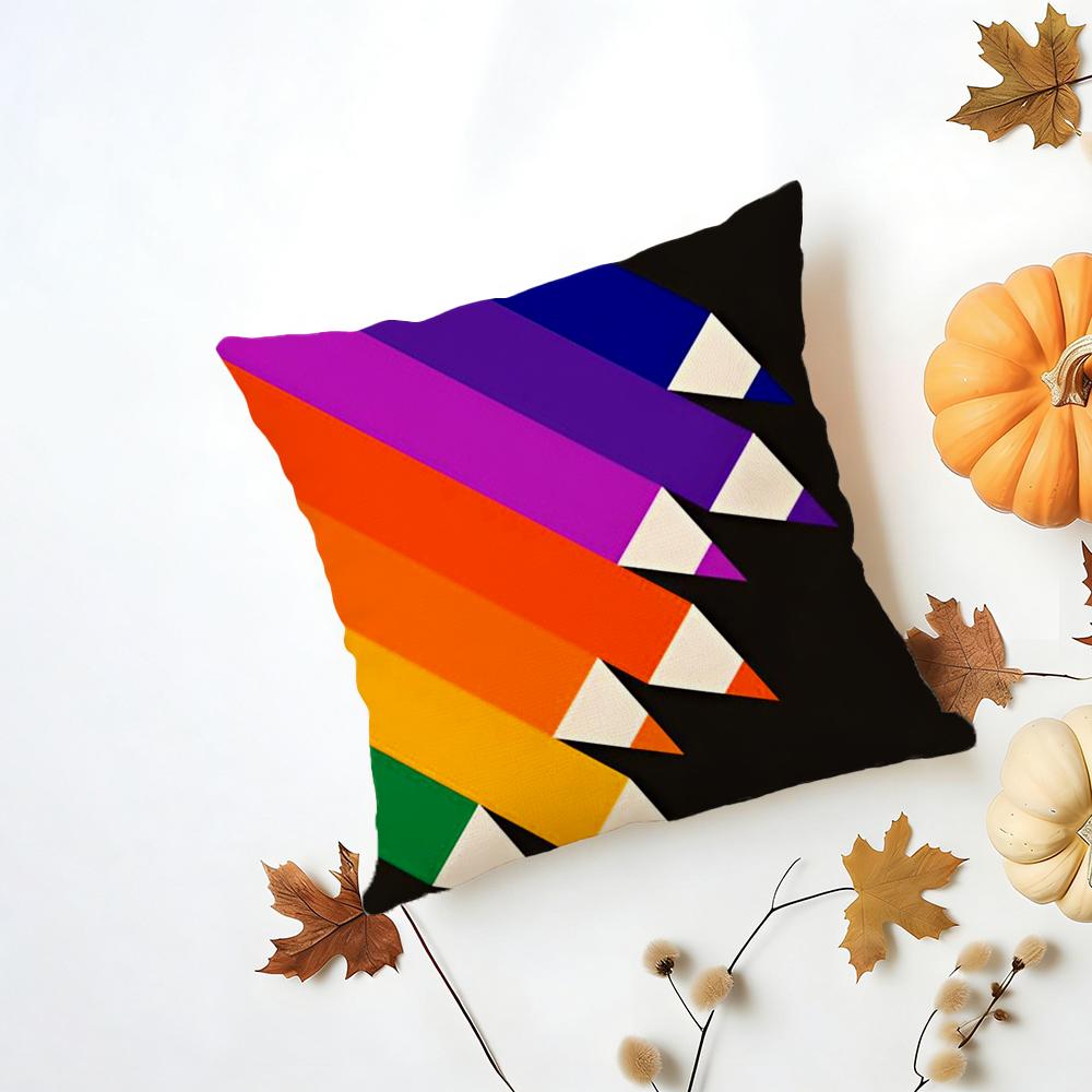 Vibrant Modern Rainbow Series Geometric Print Cushion Cover Washable Linen Pillowcase Soft for Daily Sofa Bed Home Room Decor