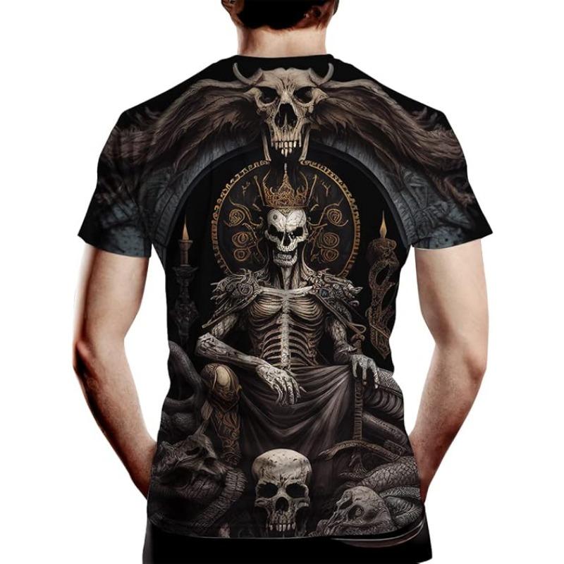 Męski Letni T-shirt 3D Modny Casualowy Luźny Wzór Nadruk Czaszki Okrągły Dekolt Krótki Rękaw T-shirt Top 6XL