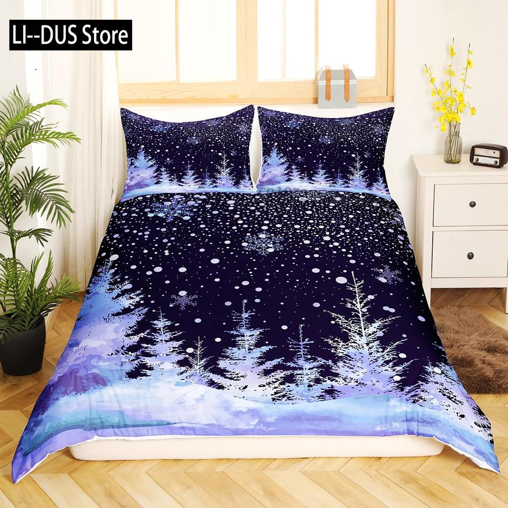 Winter Duvet Cover Set Various Different Snowflakes Decor 3 Piece Bedding Set with 2 Pillow Shams Full King Queen Twin Size