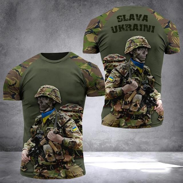 Ukraine Men's T-Shirt Summer Short Sleeve 3D Print National Emblem Flag Round Neck Pullover Fashion Top