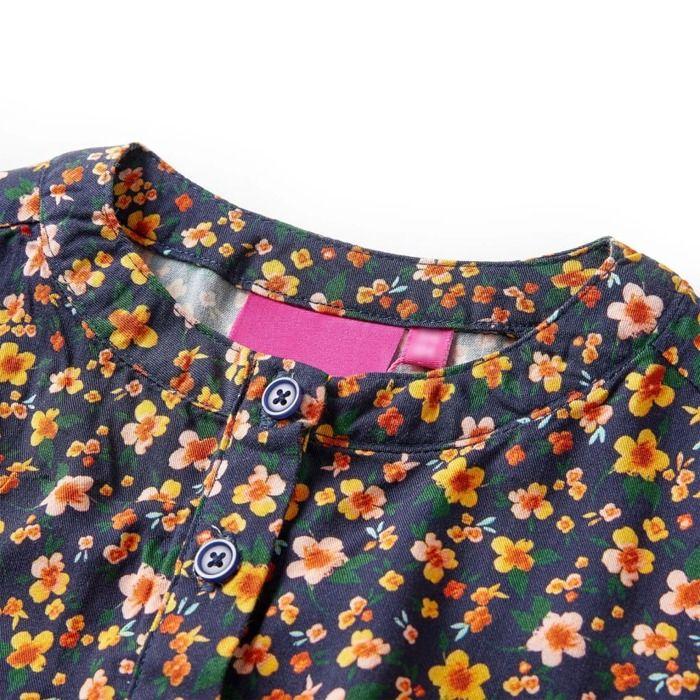 Robe - vidaXL - Manches longues - 100% Lyocell - Imprimé floral - Couleur marine