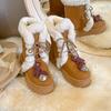 Damen Übergröße Schnürstiefel Weiche Sohle Winter Warmes Fell Schneestiefel Gepolstert Gefüttert Stiefeletten Rutschfest Wandern Sport Baumwollstiefel