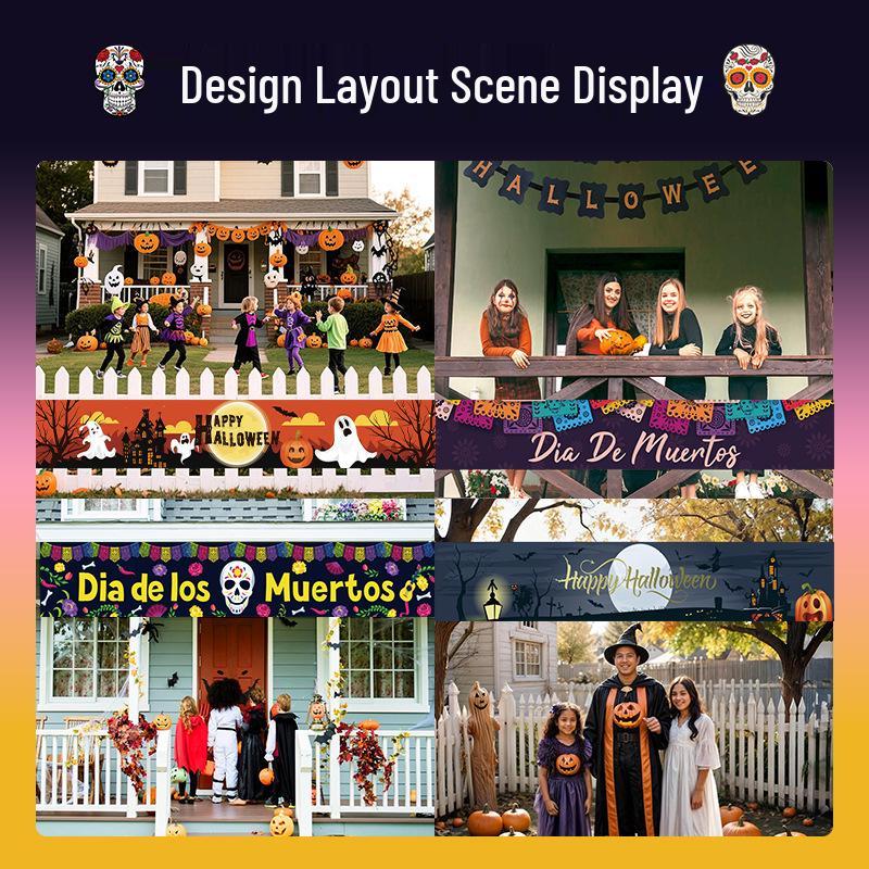 Customizable Day of the Dead Skull Banner for Halloween Party Decorations