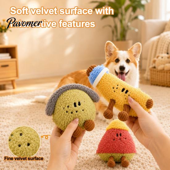 Plush Toys for Pets To Bite Fruit Dog Toy with Bell, Squeaky Interactive Chew Toy, Safe Small Dogs Soft Stuffed Medium Biting Shaking Boredom