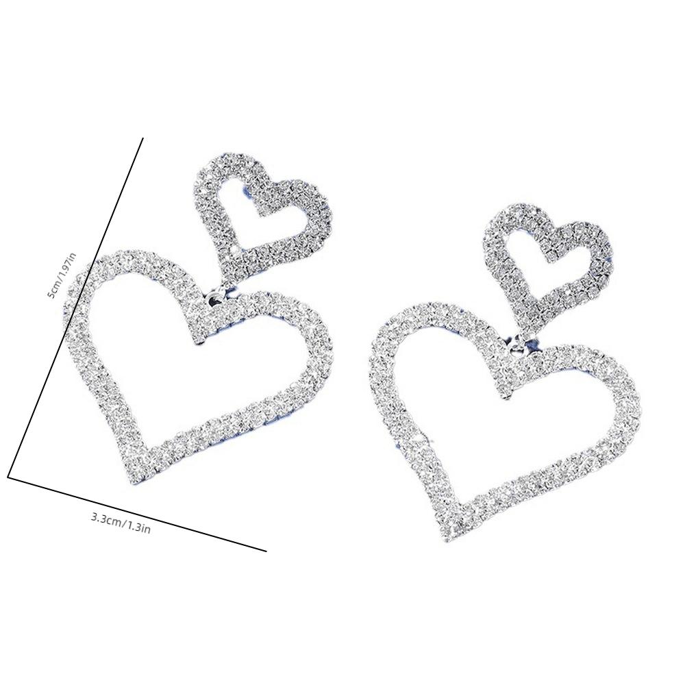 Elegant Double Heart Earrings - Shiny and Gorgeous Hollow Design Pendant Jewelry, Suitable for Formal Parties, Weddings, and Daily Wear