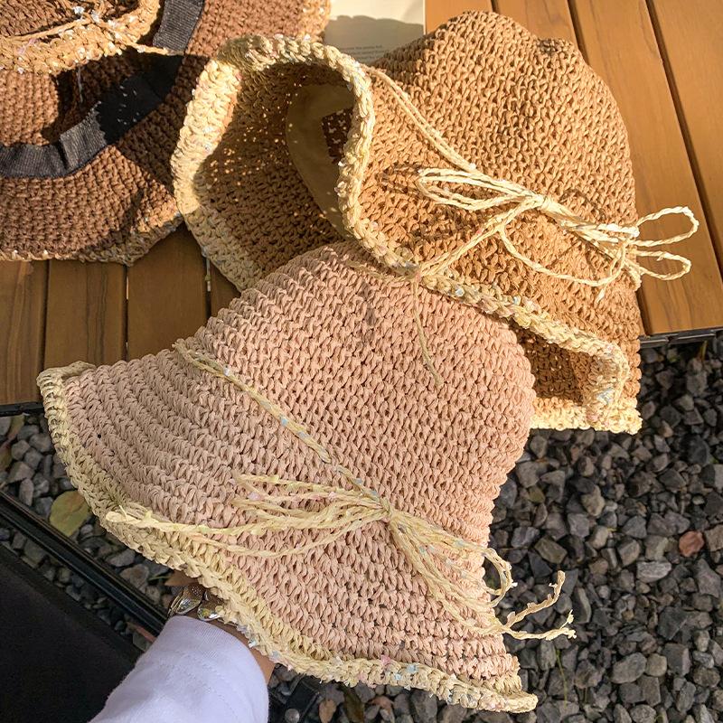 Unisex Summer Fashionable Straw Hat With Bow And Casual Style For Beach Days