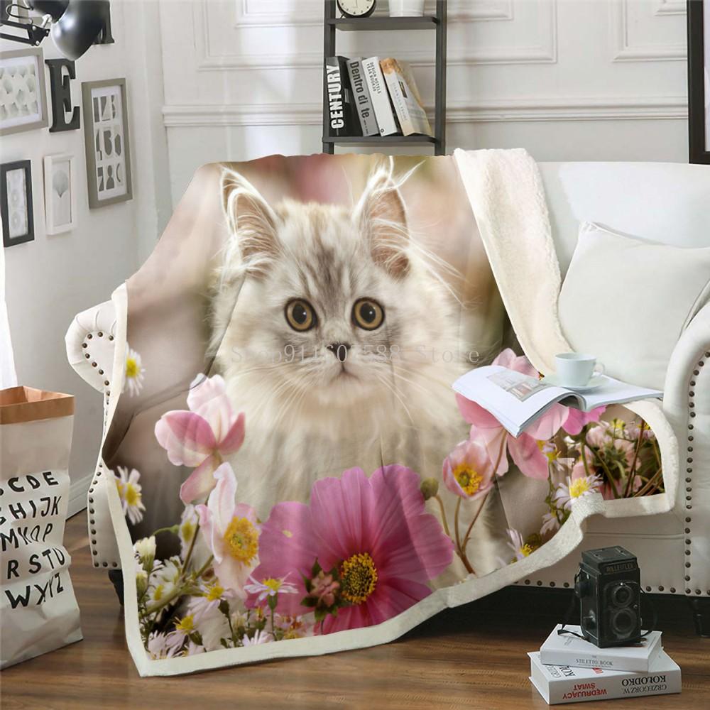 Cute Sleeping Cat 3D-printed Wool Blanket Picnic Extra Thick Fashion Sheets Cats Pet Children Kids Sherpa Throw Blankets