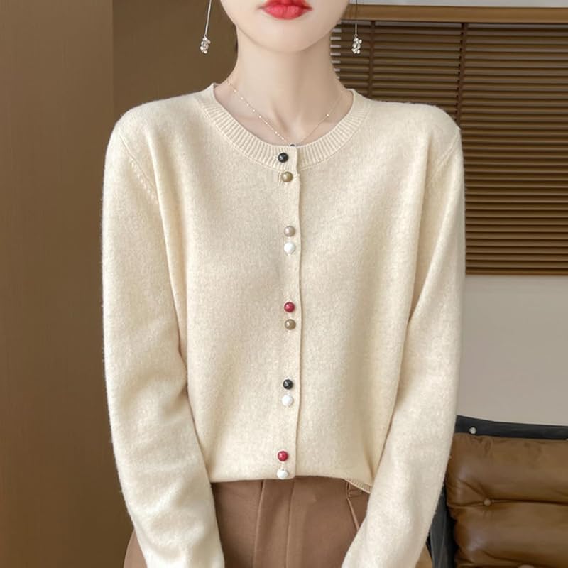 [ODFMCE] cardigan ladies spring office knit Plain color Beautiful large size (JP, alphabet, 2XL, beige)