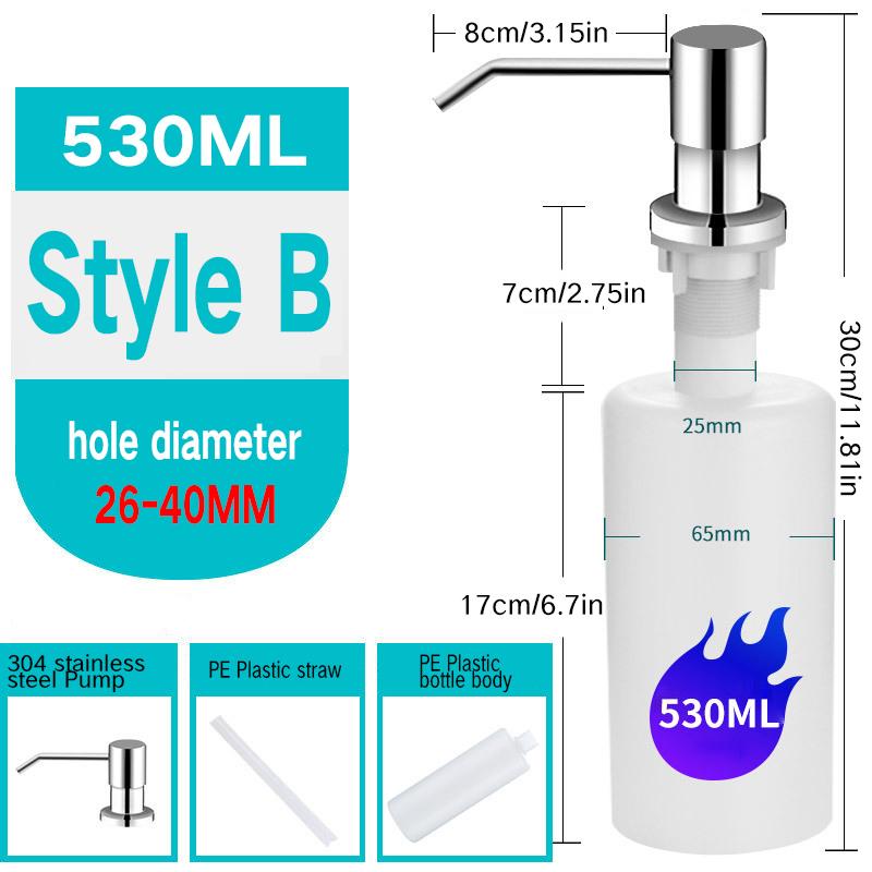 Stainless Steel Sink Soap Dispenser Kitchen Detergent Liquid Soap Dispenser Refillable Hand Press Sink Built-in Bottle