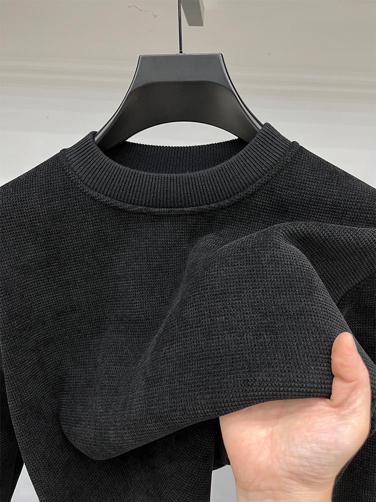 Men's Premium Fleece-Lined Sweatshirt: Warm, Thick, Solid Color, Round Neck, Long-Sleeve Base Layer for Autumn & Winter.
