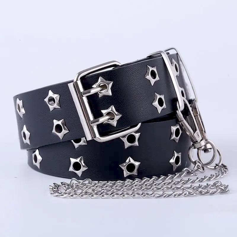 Women's Belt Large size Double Hole Men Belt Punk Hip Hop Rock Subculture Belt Punch Free Belt for Men and Women