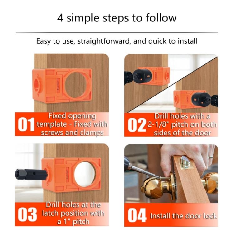4Pcs Door Lock Drilling Kit for Wood Door Integrated Design Minimize Manual Effort Common Specifications