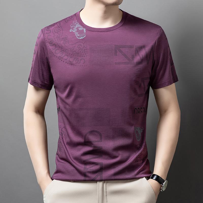 Nya herrkläder Medelålders Unga mäns Rundhals Kortärmad T-shirt Tryckt Trendig Slim Mångsidig Bas Topp