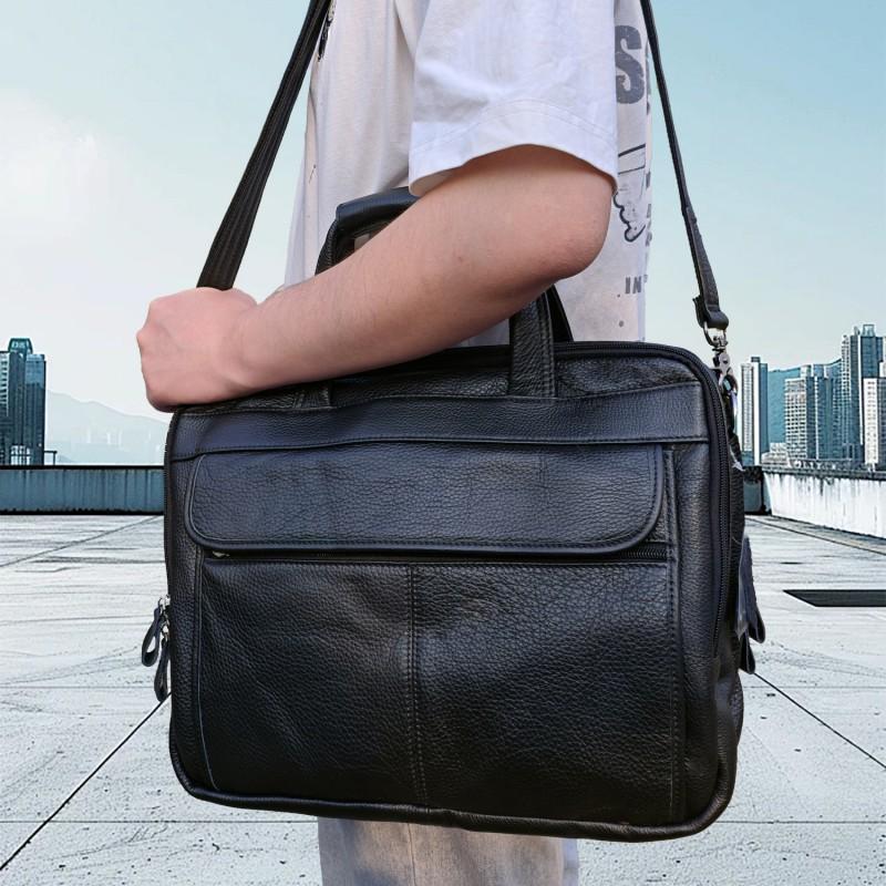 Genuine Leather Mens Business Briefcase Messenger Bag 15.6 Inch Laptop Vintage Style Shoulder Handbag