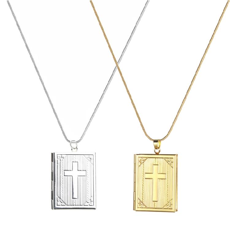 Necklace Pendant Hinged Book Cross Charm Necklace Religious Gifts for Women Girl