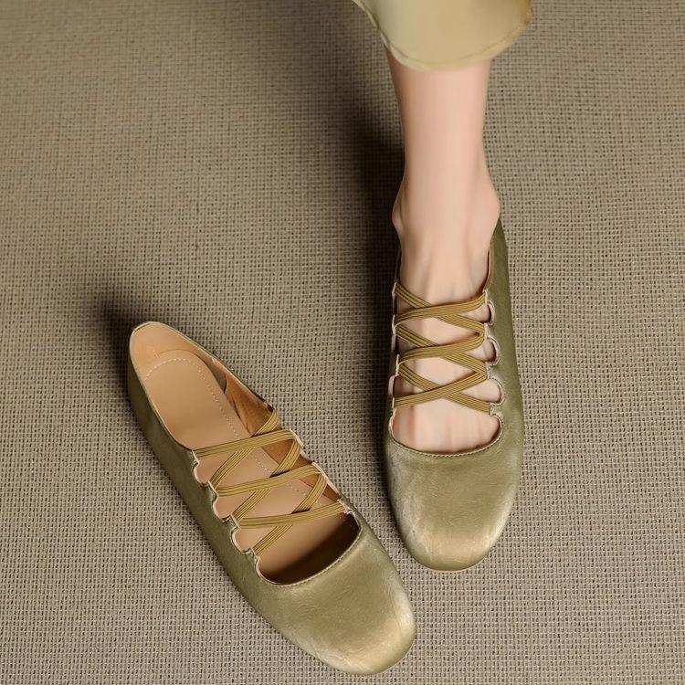 Grandma shoes cross strap ballet shoes women's 2025 new summer fashion women's shoes flat Mary Jane single shoes