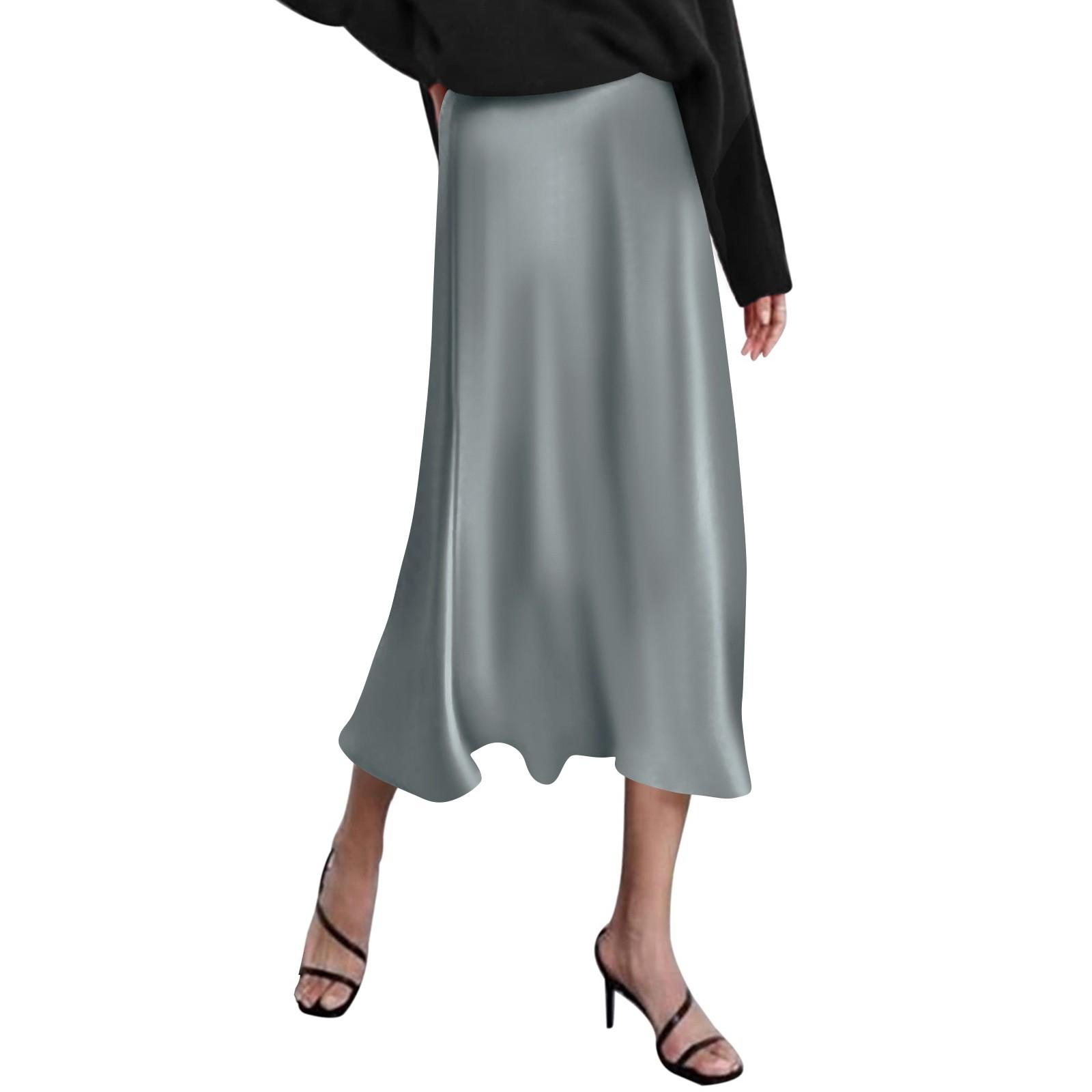 Женская юбка с высокой талией Женская юбка-трапеция Летняя однотонная юбка-миди с высокой — фото 8