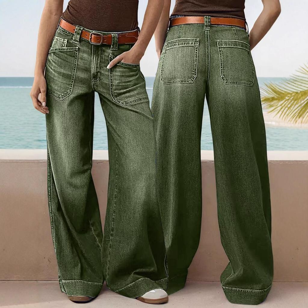 2026 New Women's Loose Fit Wide Leg Straight Jeans, Vintage Slimming Cropped Denim Pants for Casual Daily Wear