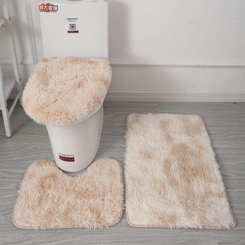 Tie-Dye Long-Pile Carpet Plush Toilet Three-Piece Set Non-Slip Foot Mat Bathroom Absorbent Floor Mat Set
