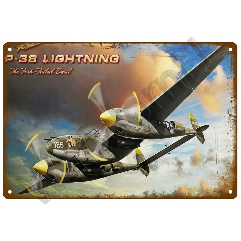 Vintage Metal Signs Aircraft Plate Retro Tin Sign Fighter Jet AirPlane Metal Plaque Painting Living Room Home Wall Decoration