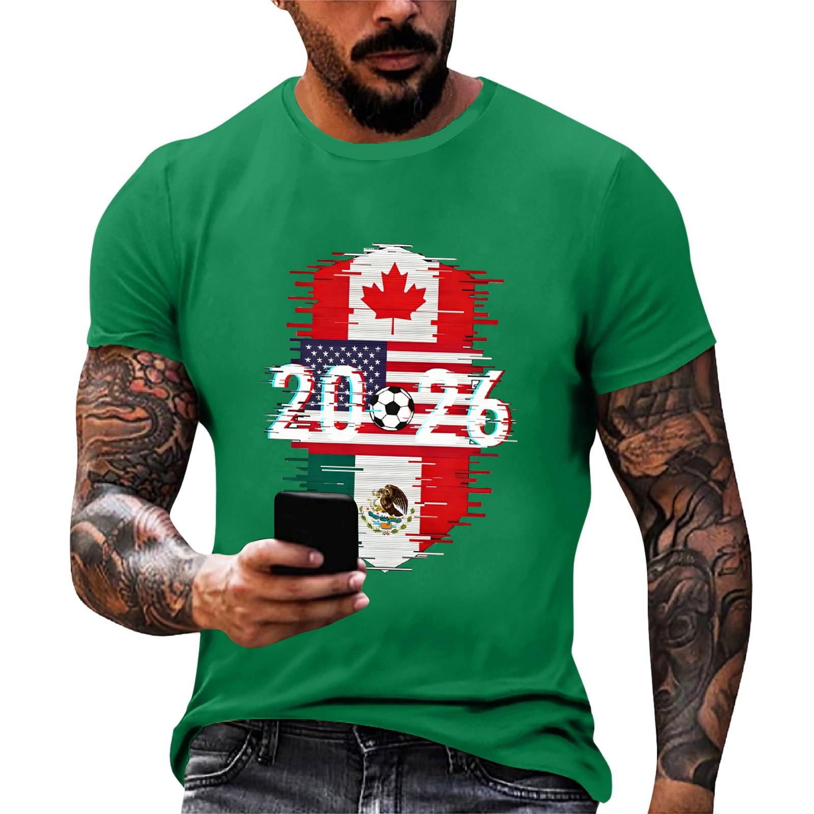 

Мужская свободная и повседневная модная футболка с коротким рукавом с принтом на футбольную тематику XL зелёный