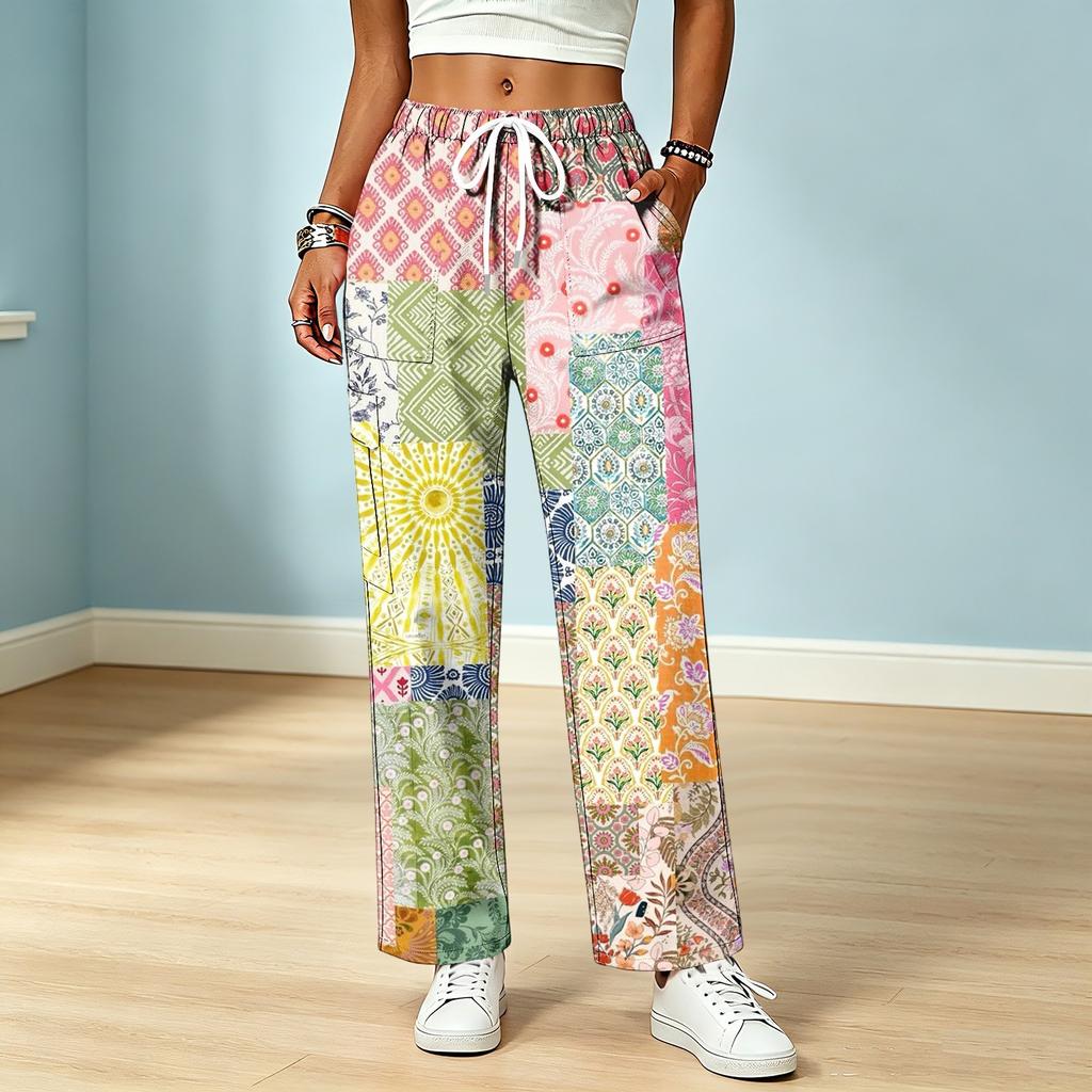 Women's Color Drawstring Elastic Waist Scrub Pants with Pockets for Work and Casual Wear